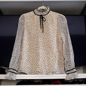 LOFT Longsleeve Dot Ruffle Blouse Size XS